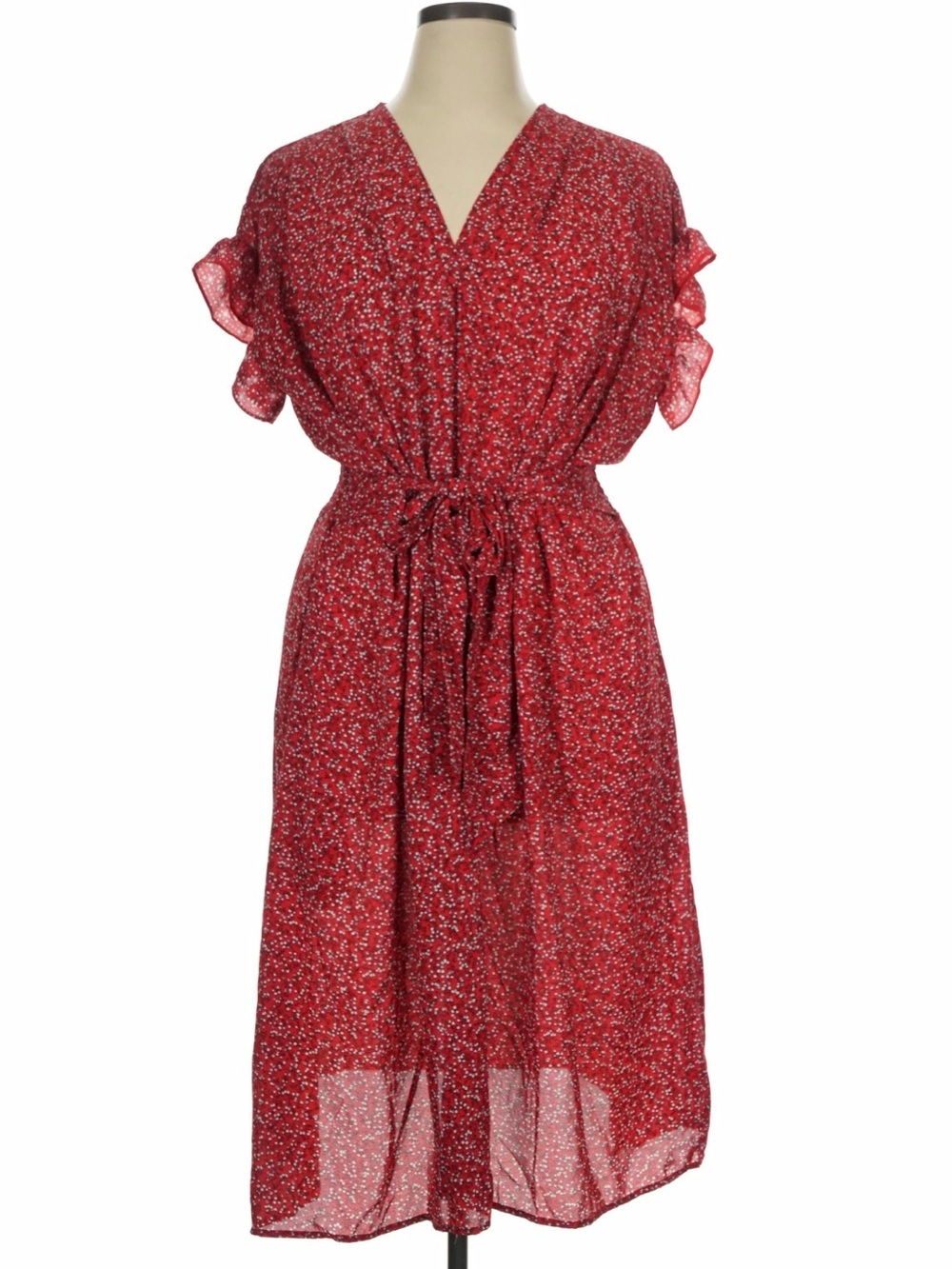 Max Studio Red Floral Tie-Waist Midi Dress 1X